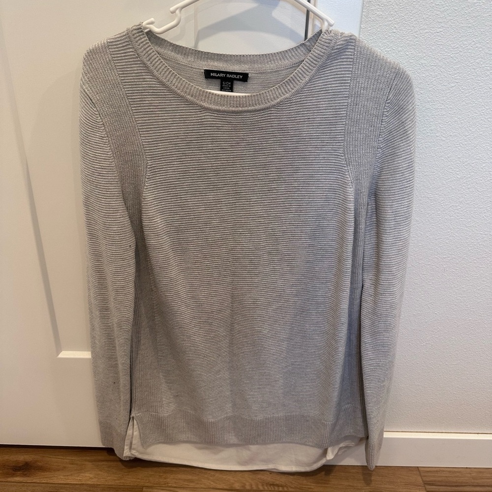 Hilary Radley Light Gray Layered-Hem Crew Sweater